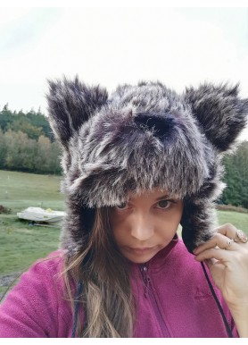 Black Furry Bear Hat 